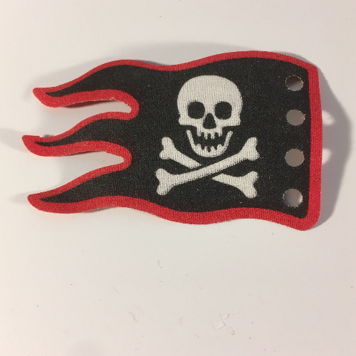 Flag 8 x 5 Wave with Red Border and Skull and Crossbones Print (Black)