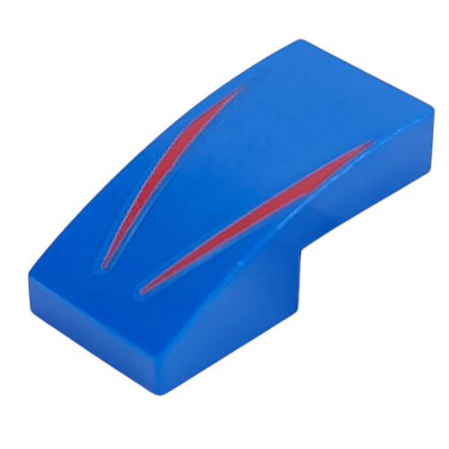 Brick Curved 2 x 1 No Studs with Red Stripes Print (Blue)