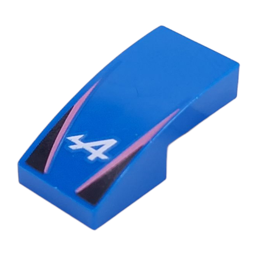 Brick Curved 2 x 1 No Studs with White 'A', Dark Pink Lines, Black Triangles Print (Blue)