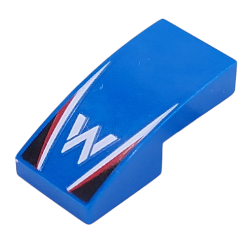 Brick Curved 2 x 1 No Studs with White 'W', White/Red Stripes, Black Triangles Print (Blue)