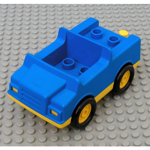 Duplo Car with 2 x 2 Studs in Bed, 1 Stud in Cab and Yellow Base (Blue)