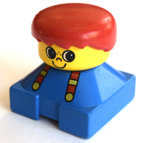 Duplo 2 x 2 x 2 Figure Brick, Spiky Bangs, Red Hair, Suspenders, Freckle Nose Print (Blue)