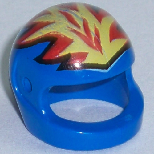 Helmet, Standard with Flames Yellow and Red Print (Blue)