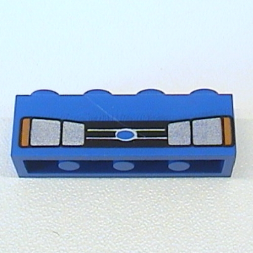 Brick 1 x 4 with Car Headlights and Blue Oval Print (Blue)