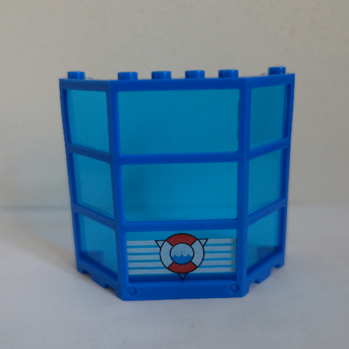 Window Bay 3 x 8 x 6 with Trans-Dark Blue Glass with 5 White Stripes and Coast Guard Print (Blue)