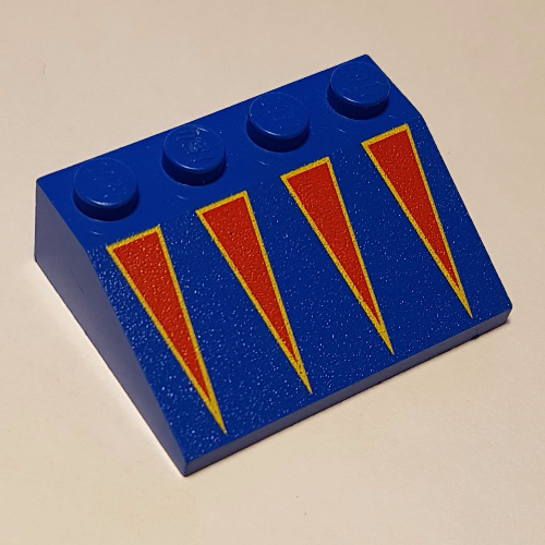 Brick Sloped 33° 3 x 4 with Red Triangles with Yellow Border Print (Blue)