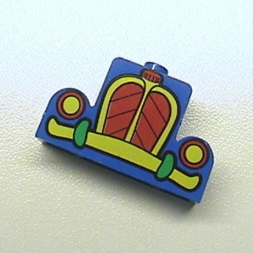 Brick Curved 1 x 4 x 2 Centre Stud Top with Yellow and Red Mickey Mouse Car Grill Print (Blue)