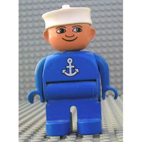 Duplo Figure, Early, Sailor Hat White, Blue Legs, Anchor Print (Blue)