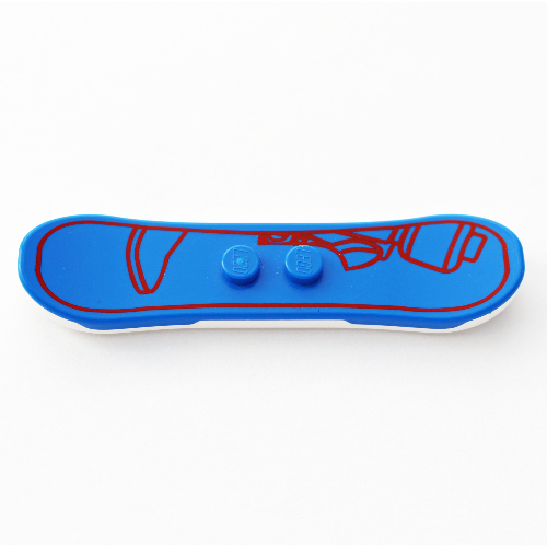 Sports Snowboard with Red Minifig Outline Print, White Bottom (Blue)