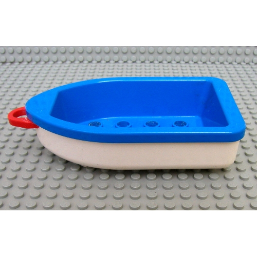 Duplo Boat with Red Tow Loop, White Bottom and 2 x 4 Studs Inside (Blue)