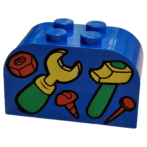 Brick Curved 2 x 4 x 2 Double with Tools Print (Blue)