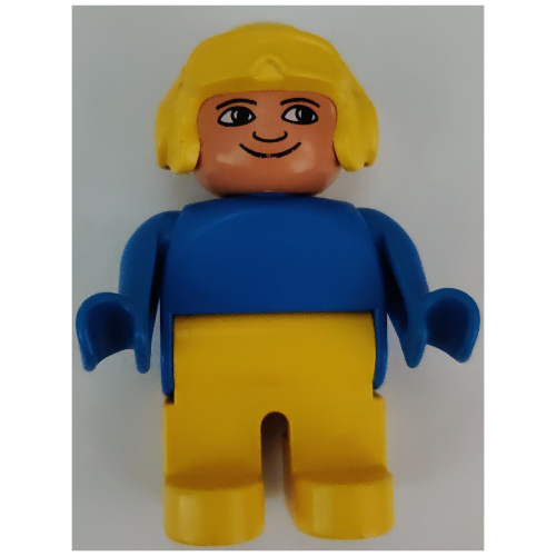 Duplo Figure, Early, Aviator Hat Yellow, Yellow Legs, Plain Top (Blue)