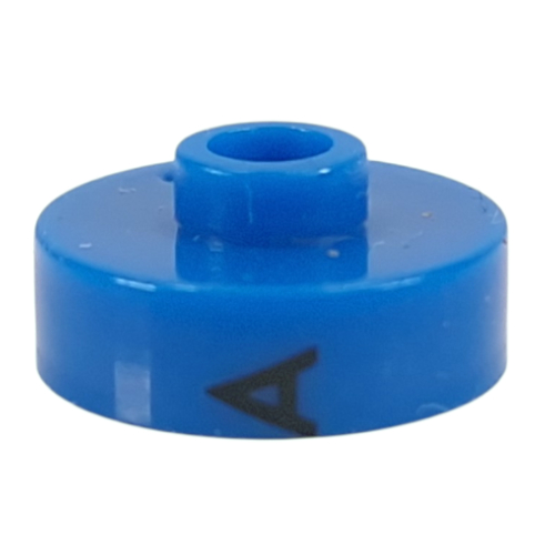 Pen Bead, Round Short, Flat Edge with 'A', '4', 'S' Print (Blue)