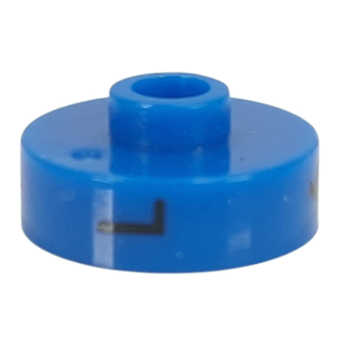 Pen Bead, Round Short, Flat Edge with 'L', '6', 'R' Print (Blue)