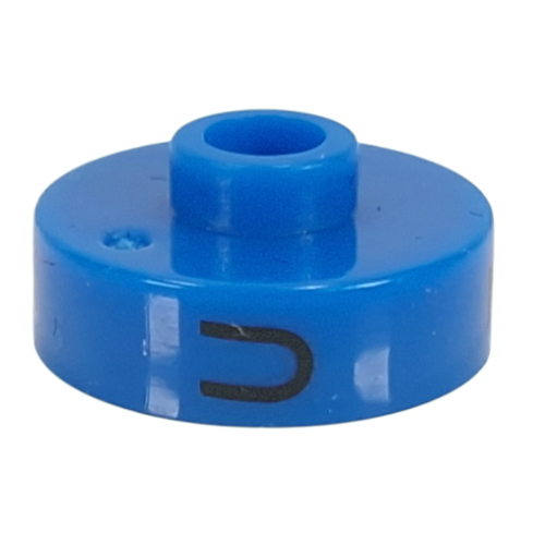 Pen Bead, Round Short, Flat Edge with 'U', '7', 'J' Print (Blue)