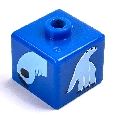 Pen Bead, Square with Polar Bear Print (Blue)
