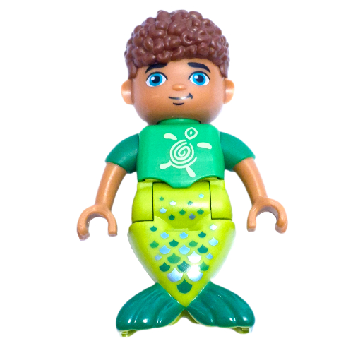 Duplo Figure with Hair Curly Reddish Brown, Lime Mermaid Legs (Bright Green)