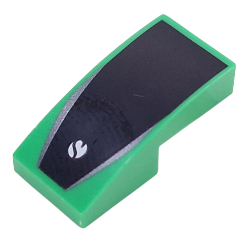 Brick Curved 2 x 1 No Studs with Sauber Logo on Black Background Print (Bright Green)