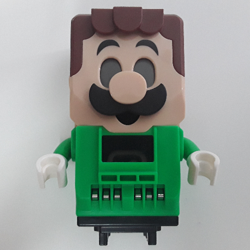 Hub, Luigi with 4 Top Studs and LCD Screens for Eyes and Chest (Bright Green)