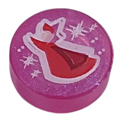 Tile Round 1 x 1 with Red Fairy Godmother Print (Opal Trans-Dark Pink)