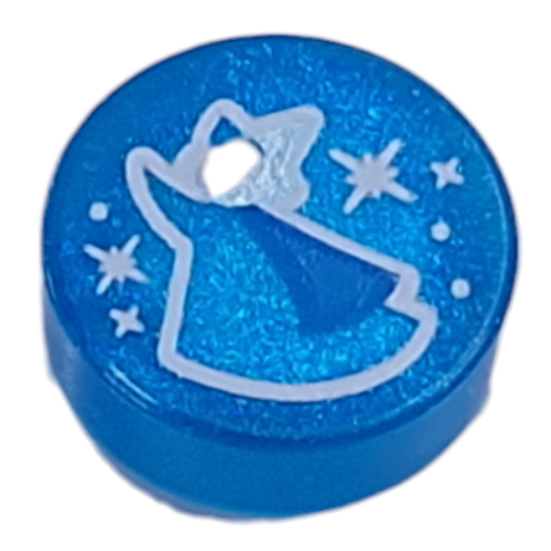 Tile Round 1 x 1 with Blue Fairy Godmother Print (Opal Trans-Dark Blue)