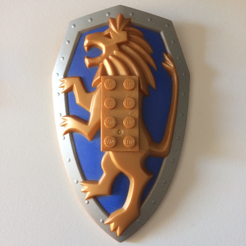 Large Figure Shield, 2 x 4 Brick Relief, Lion with Royal Blue and Silver Print (Reddish Gold)