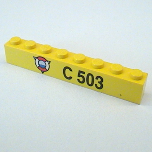 Brick 1 x 8 with Coast Guard Logo, 'C 503' Print (Yellow)