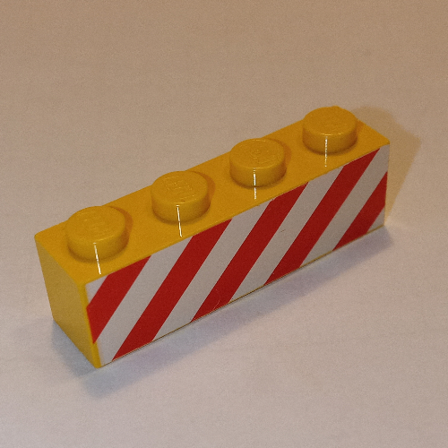 Brick 1 x 4 with Red Danger Stripes on White Background Print (Yellow)