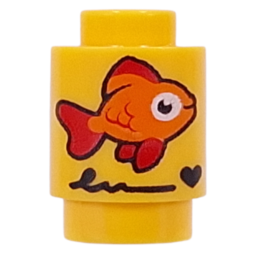 Brick Round 1 x 1 with Gold Fish Print (Yellow)