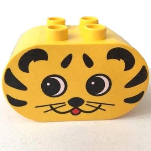 Duplo Brick 2 x 4 x 2 Rounded Ends with Tiger Face Print (Yellow)