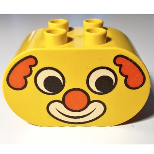 Duplo Brick 2 x 4 x 2 Rounded Ends with Clown Face Print (Yellow)