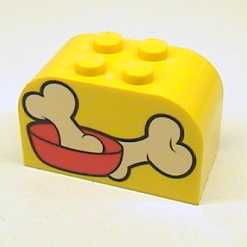 Brick Curved 2 x 4 x 2 Double with Dog Bones Print (Yellow)