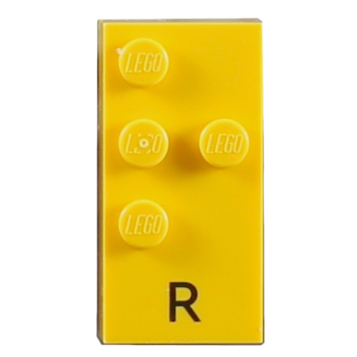 Braille Brick 2 x 4 with 4 Studs ⠗ and 'R' Print (Yellow)