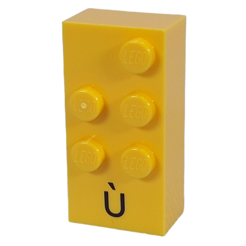 Braille Brick 2 x 4 with 5 Studs ⠾ and 'Ù' Print (Yellow)