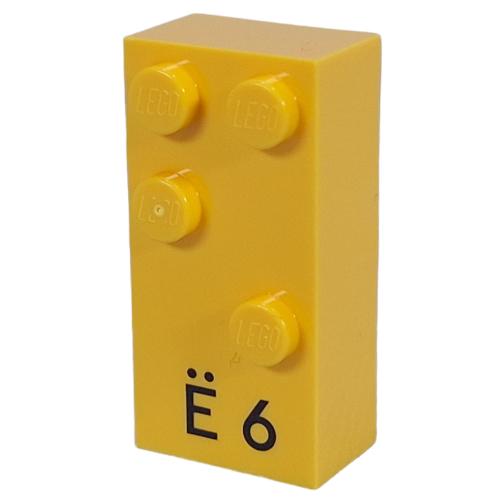 Braille Brick 2 x 4 with 4 Studs ⠫ and 'Ë 6' Print (Yellow)