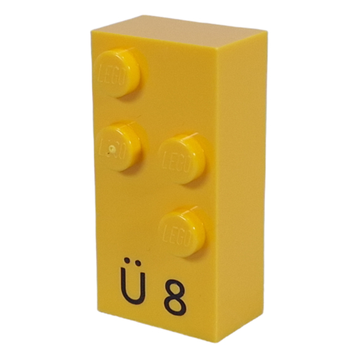 Braille Brick 2 x 4 with 4 Studs ⠳ and 'Ü 8' Print (Yellow)