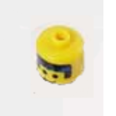 Pen Bead, Round Large, Curved Edges / Cylinder with Minifig Head with Black Hair and Blue Headband Print (Yellow)