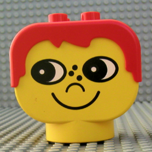 Duplo Head Brick 2 x 4 x 3 with Red Male Hair and Freckle Nose Print (Yellow)