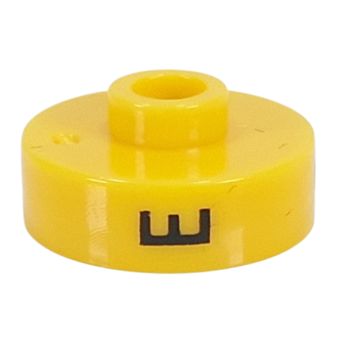 Pen Bead, Round Short, Flat Edge with 'E', '8', 'H' Print (Yellow)