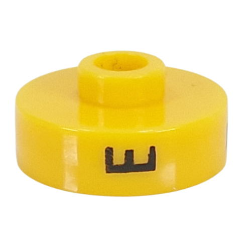 Pen Bead, Round Short, Flat Edge with 'E', 'F', 'P' Print (Yellow)