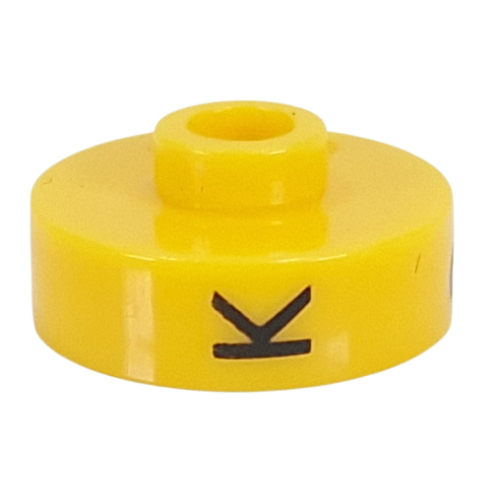 Pen Bead, Round Short, Flat Edge with 'K', '3', 'P' Print (Yellow)