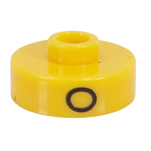 Pen Bead, Round Short, Flat Edge with 'O', '3', 'C' Print (Yellow)