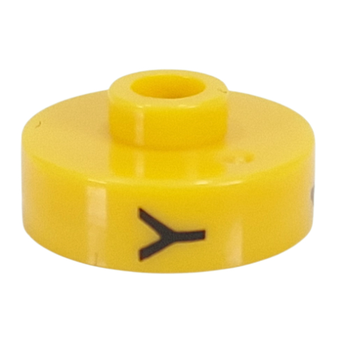 Pen Bead, Round Short, Flat Edge with 'Y', '4', 'G' Print (Yellow)