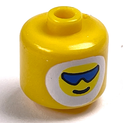 Pen Bead, Round Large, Curved Edges / Cylinder with Minifig Head with Sunglasses, White Fur Hood Print (Yellow)
