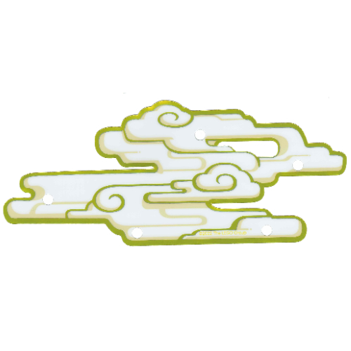 Cloud, 5 Holes, Gap at Top, Yellow and Gold Trim Print (White)