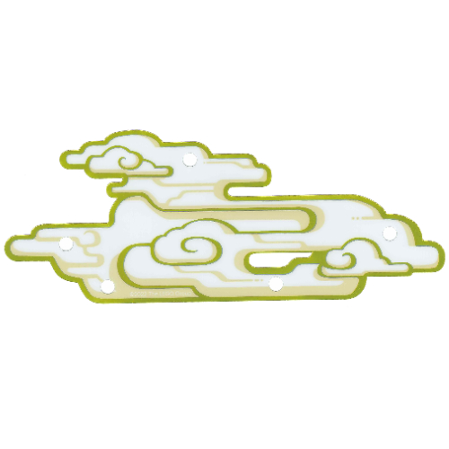 Cloud, 5 Holes, Gap at Bottom, Yellow and Gold Trim Print (White)