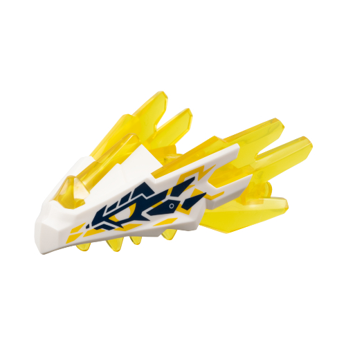 Creature Body Part, Dragon Head Upper Jaw with Spikes with Trans-Yellow Pattern and Dark Blue/Gold Markings Print (White)