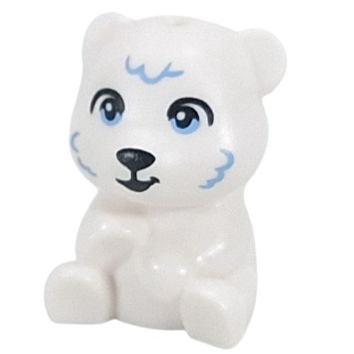 Animal, Bear Cub Sitting with Medium Blue Eyes, Fur Streaks Print (Polar Bear) (White)