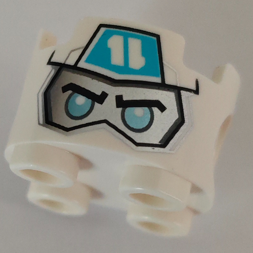 Brick Round 2 x 2, Pin Holes with Silver Face, Bright Light Blue Eyes, Medium Azure Wraps Print (White)