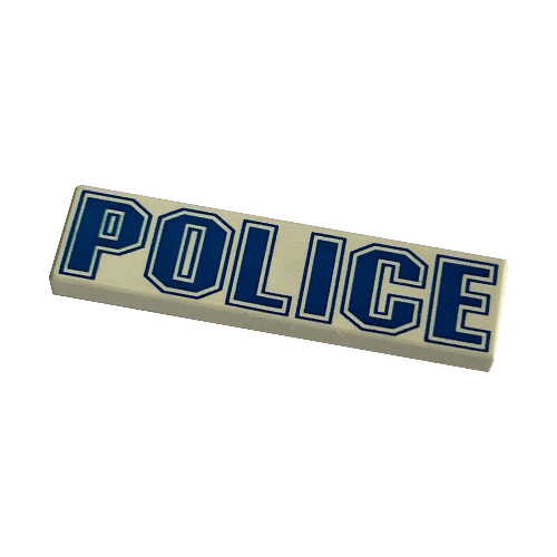 Tile 1 x 4 with 'POLICE' Blue Outline Print (White)